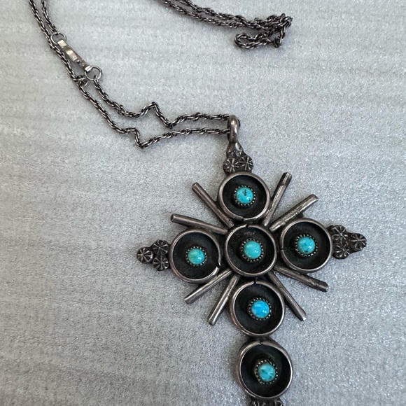 turquoise cross Jewelry - Vintage old pawn, turquoise and silver cross by Zuni.